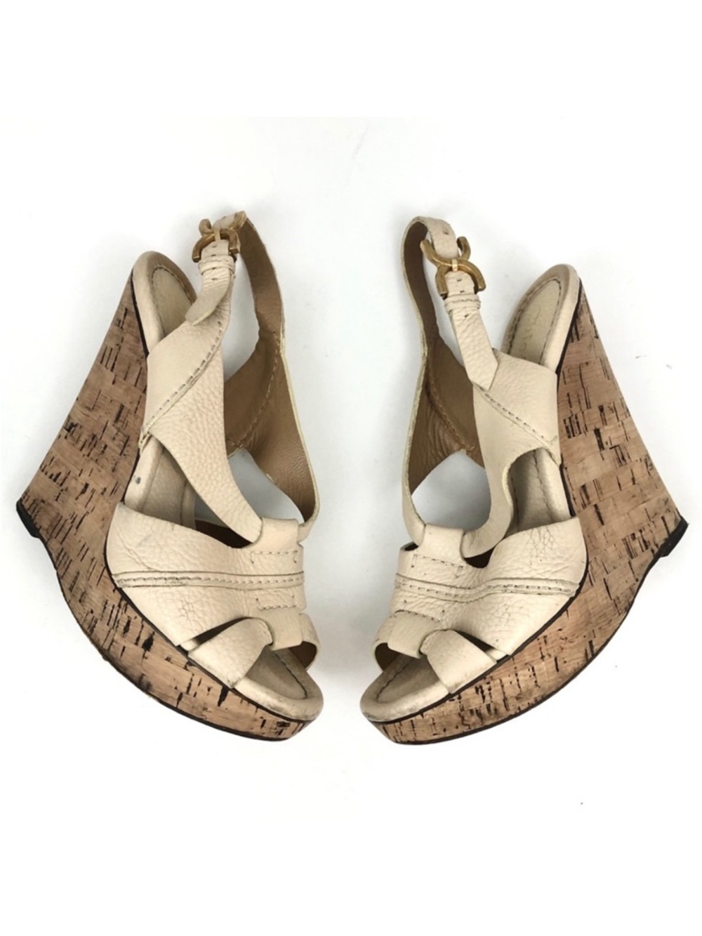 Chloe Leather Nude Cream Cork Renna Boho Platform Wedges